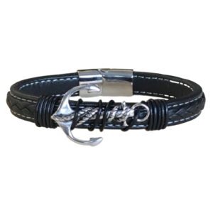 Leder-Armband Edelstahl Anker mit Seil Herren 23cm
