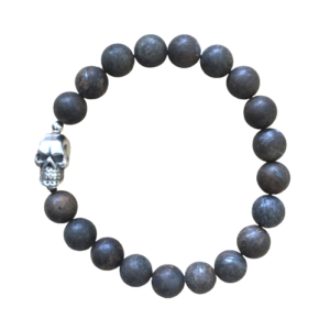 Bronzit (matt) Armband 10mm mit Totenkopf Silber 925 geschwärzt
