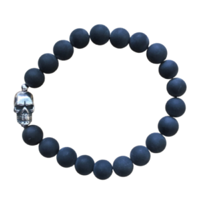 Onyx (matt) Armband 10mm mit Totenkopf Silber 925 geschwärzt
