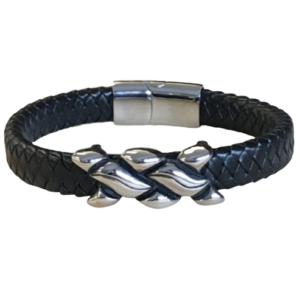 Leder-Armband Edelstahl Mosaik Herren 23cm