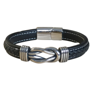 Leder-Armband Edelstahl Knoten Herren 23cm