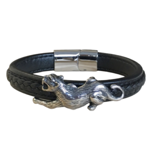 Leder-Armband Edelstahl Leopard Herren 23cm