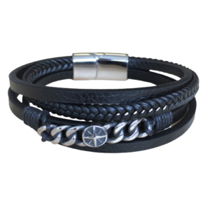 Leder-Armband Edelstahl Star Herren 22cm