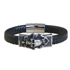 Leder-Armband Edelstahl Totenkopf Herren 23cm