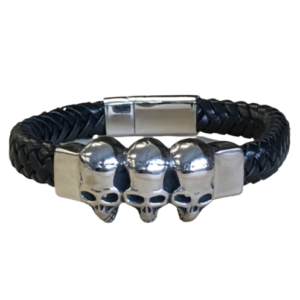 Leder-Armband Edelstahl Tötenköpfe Herren 23cm